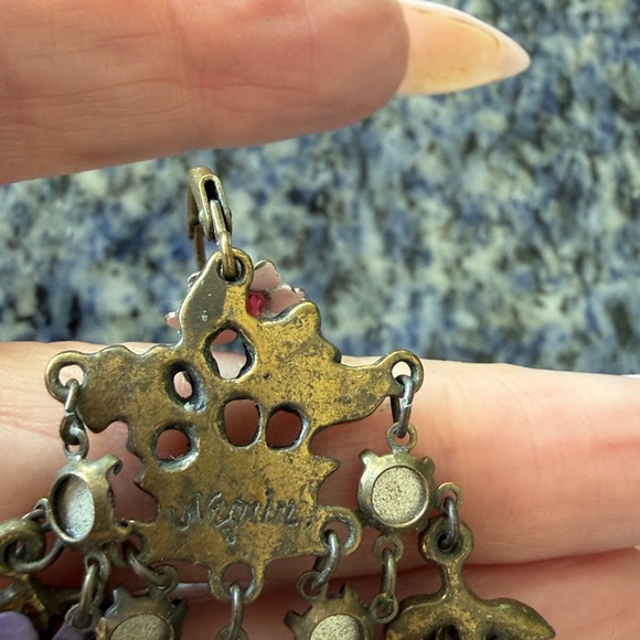 Michal Negrin Floral Pink and Purple Dangle Earrings - Picture 2 of 2